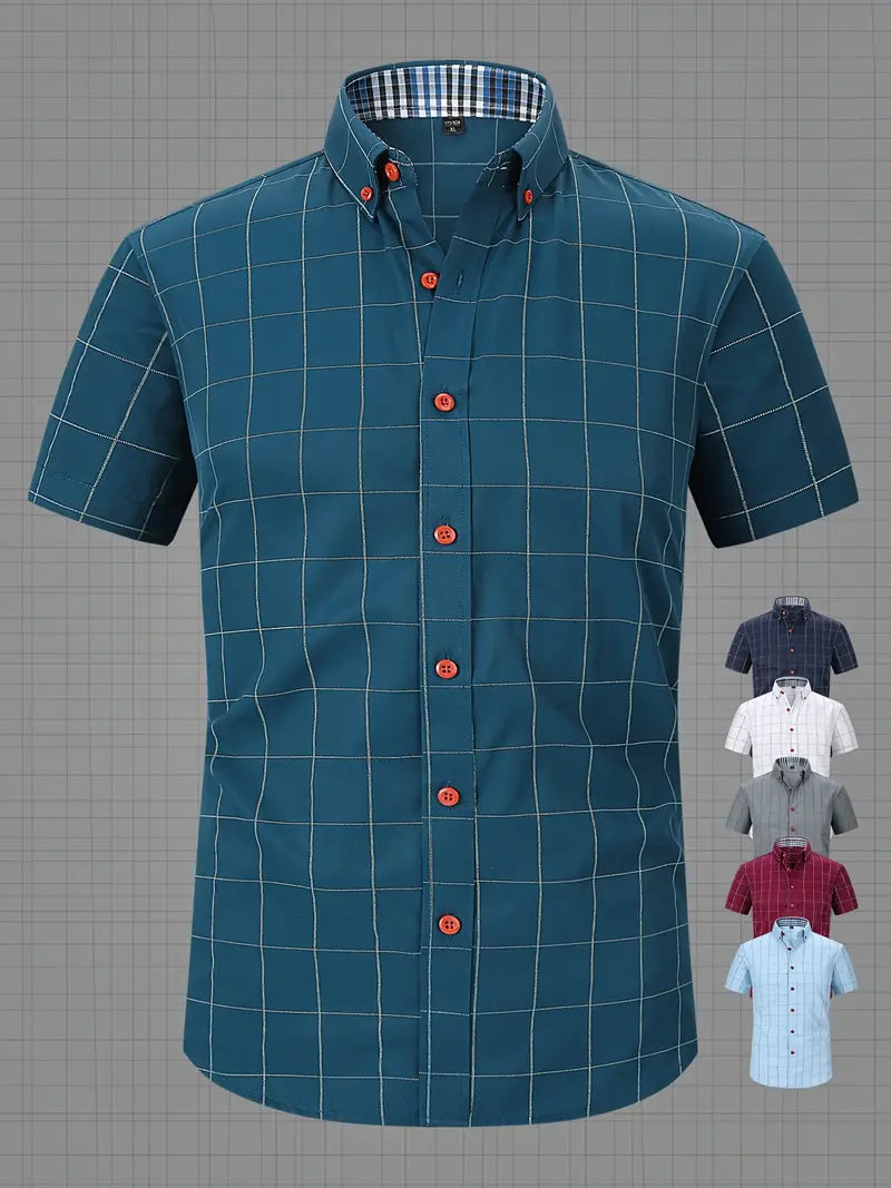 Camisa Xadrez de Botão de Manga Curta